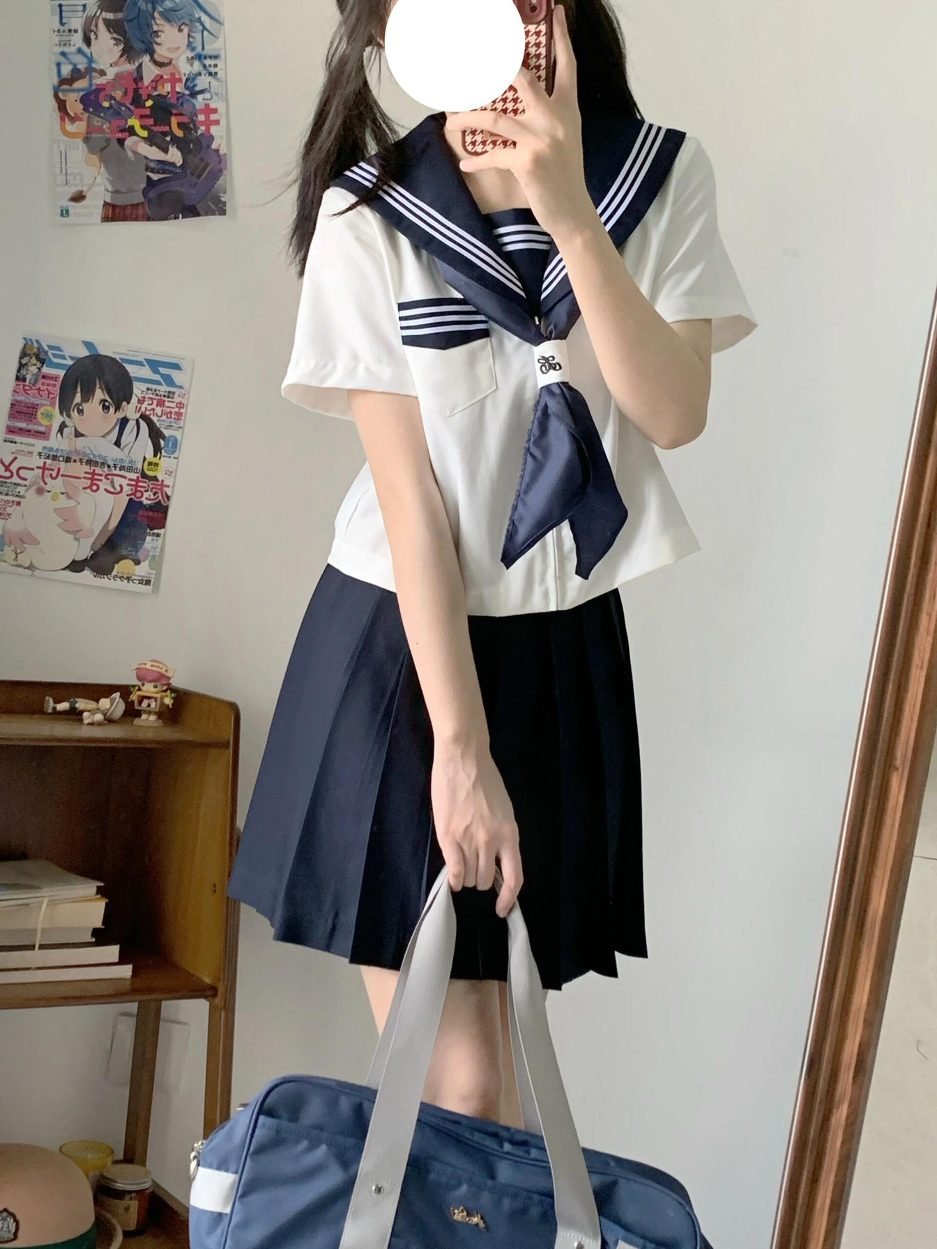 正版基础款绀色领巾改良版白三本jk制服海军风水手服日系校服套装