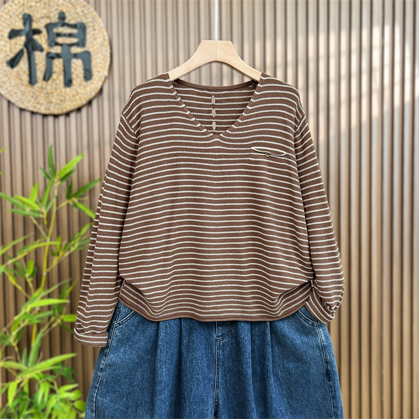 爆款秋冬条纹新款针织衫棉线长袖气质女款毛衣外套设计感上衣,女装/女士精品,毛针织衫,淘宝优惠券,粉丝福利购,淘宝优惠卷