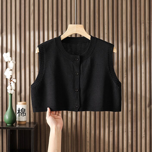 宽松马夹无袖 圆领针织马甲背心女春秋季 毛衣坎肩外搭 超短款 大码