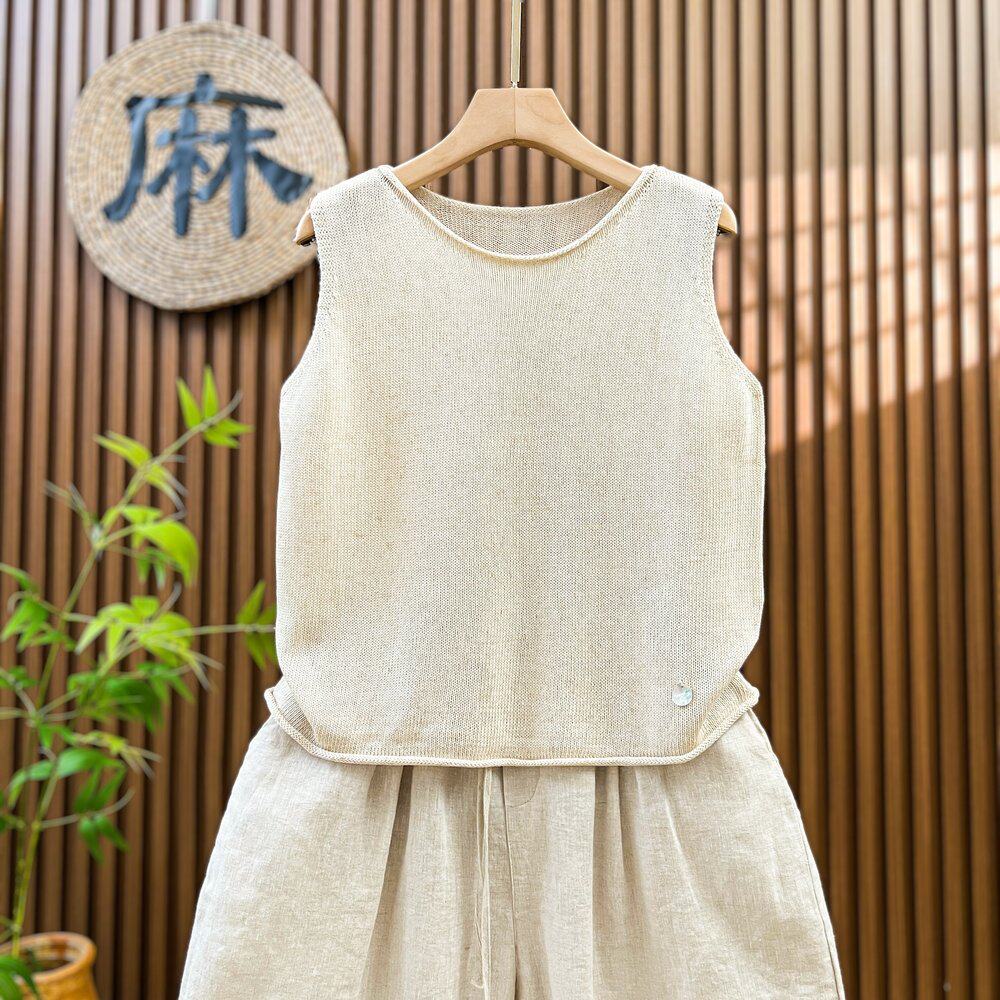 【夏季透气】薄款亚麻针织马甲小背心吊带女宽松无袖套头上衣短款