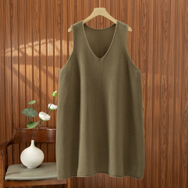 上档次大码胖mm宽松中长款针织连衣裙女秋冬背心裙无袖毛衣马甲裙