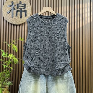 秋冬针织马甲女女宽松毛衣无袖 大码 背心外搭马夹坎肩外套 新款 爆款