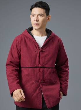 中国风盘扣加厚保暖连帽男装棉服