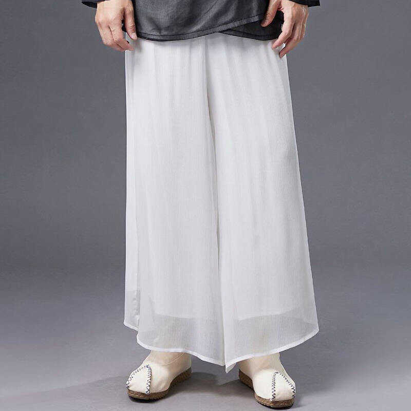 大码古风飘逸阔腿宽松雪纺裤子