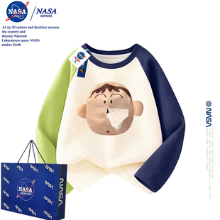 NASA联名阿呆抽纸衣服能放纸巾的纯棉长袖T恤打底衫男女童上衣潮