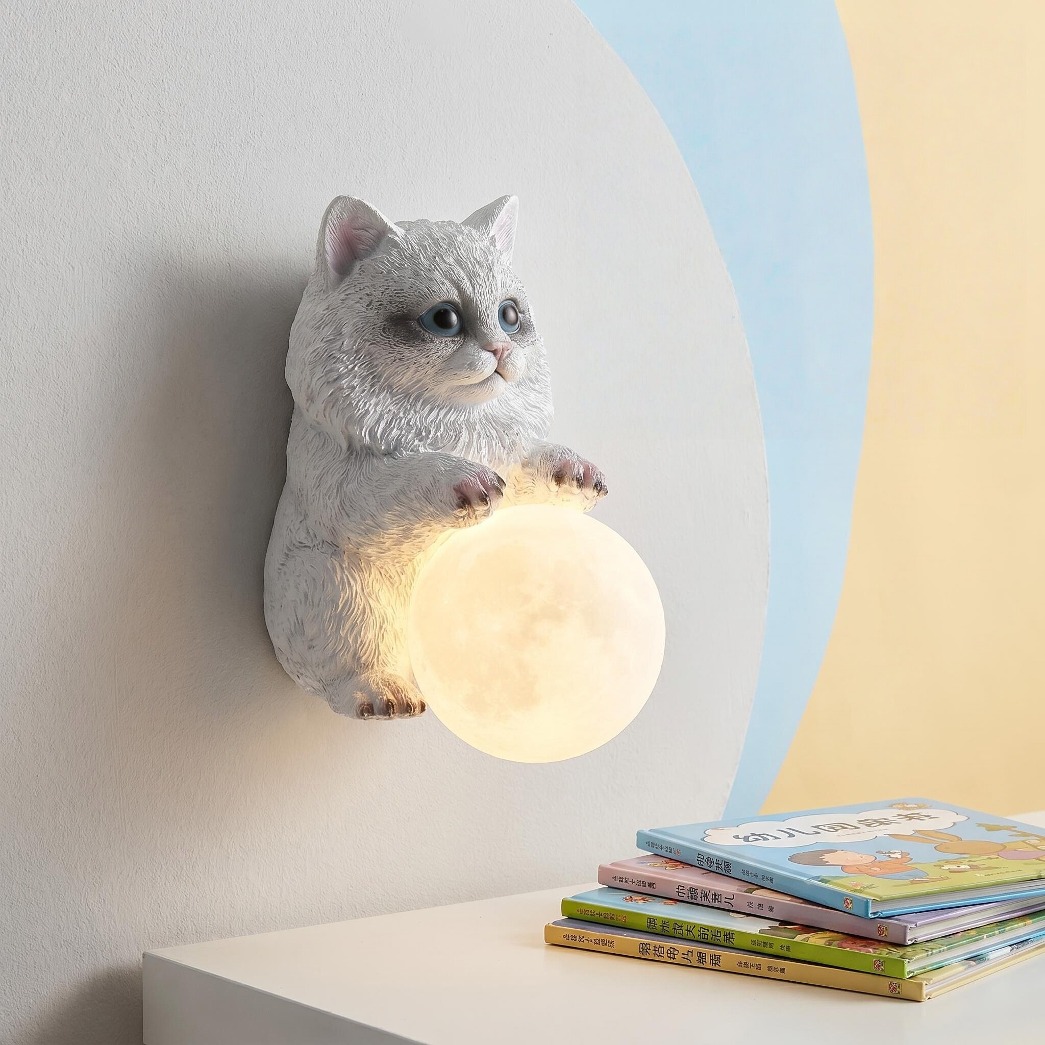 猫咪月球壁灯儿童护眼卧室床头灯