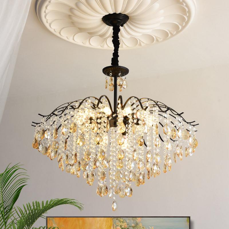 法式风客厅复古水晶灯餐厅黑色吊灯大厅浪漫主灯轻奢卧室中山灯具