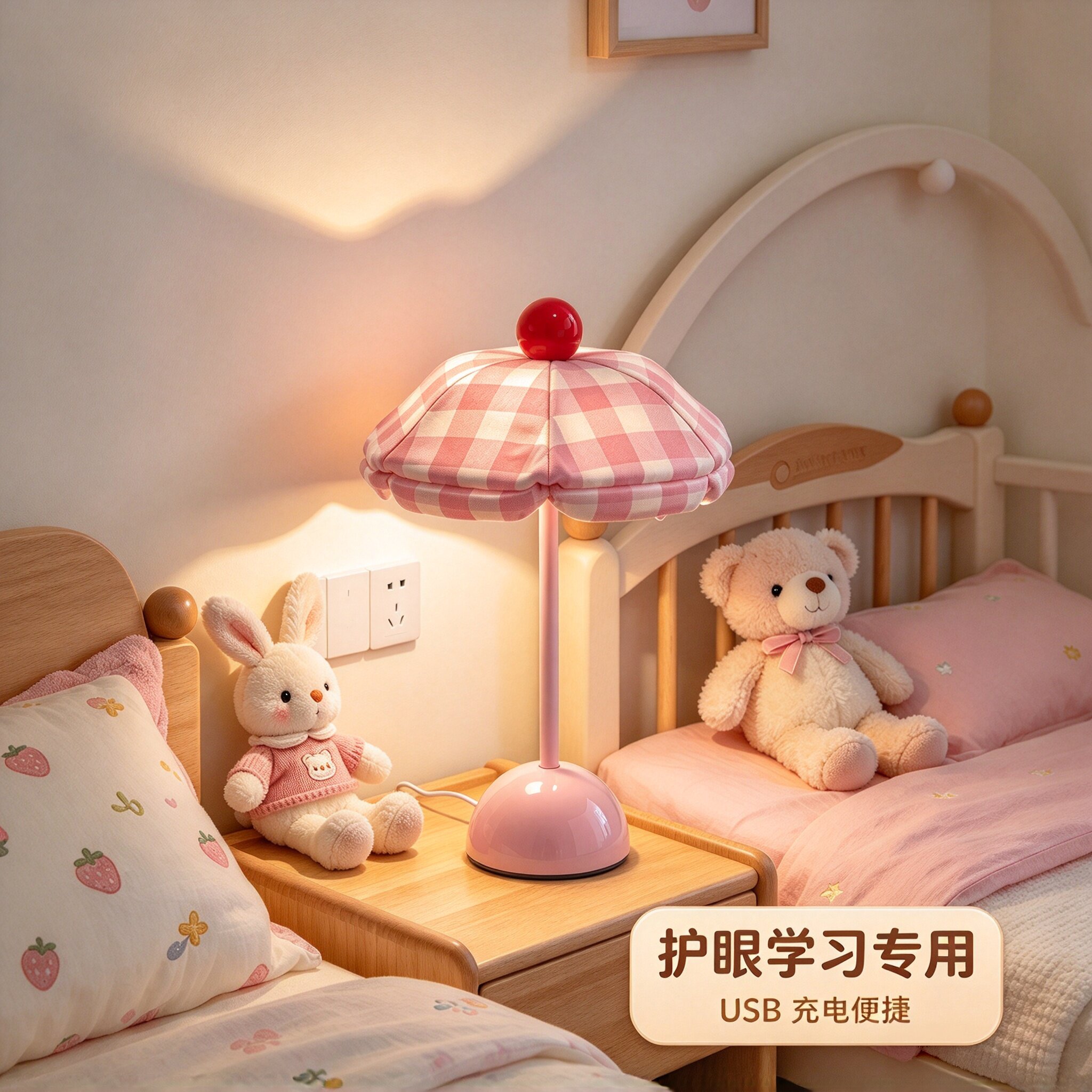 法式奶油风蘑菇伞形充电护眼台灯