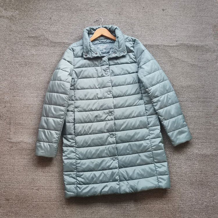 外贸原单出口欧美女士秋冬季立领轻薄中长款简约棉衣棉服外套大码