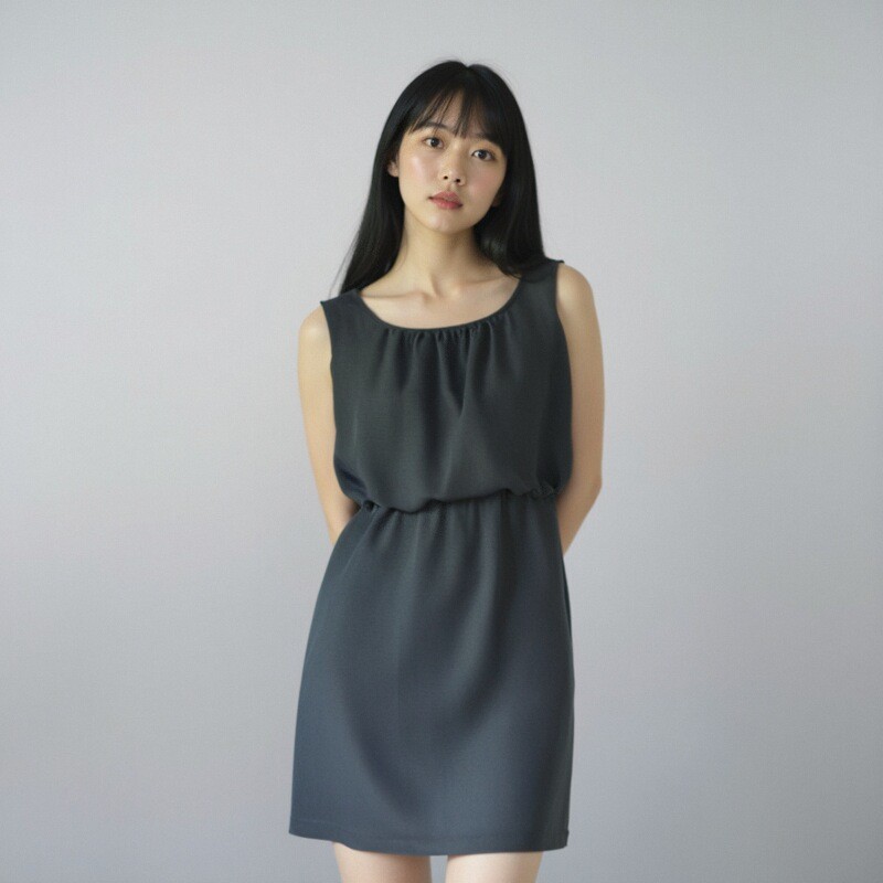 外贸原单出口欧美女士春夏季雪纺拼接修身纯色无袖连衣裙打底短裙