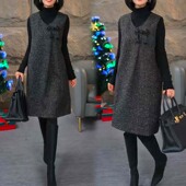 马甲连衣裙毛呢复古盘扣无袖 秋冬新款 网红砍袖 A字裙打底裙子女潮