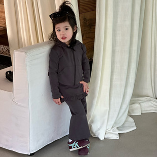 2026春季新款童装 韩版童装 女童瑜伽服套装 开衫+P帘喇叭裤套装