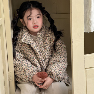 2025秋冬季 吸汗韩系女童夹棉加厚碎花棉服百搭洋气上衣