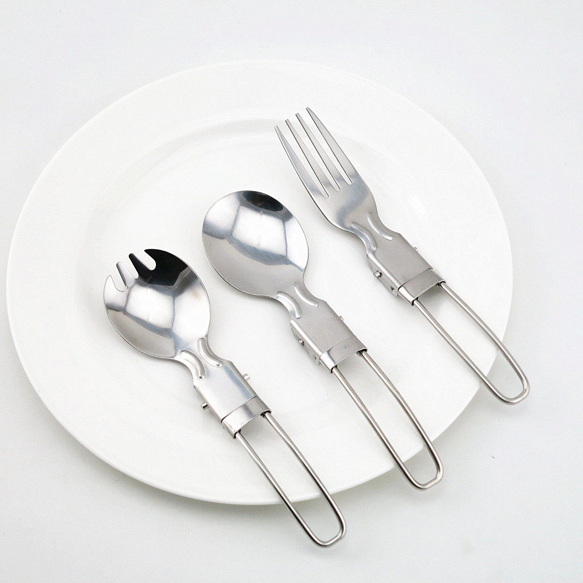 便携不锈钢折叠勺 快餐沙拉勺子叉子 对折勺户外野营可折叠餐具