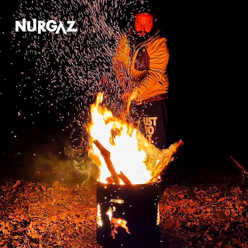 nurgaz户外露营柴火炉便携烽火炉铸铁野外篝火桶柴炉野营火烧炉子