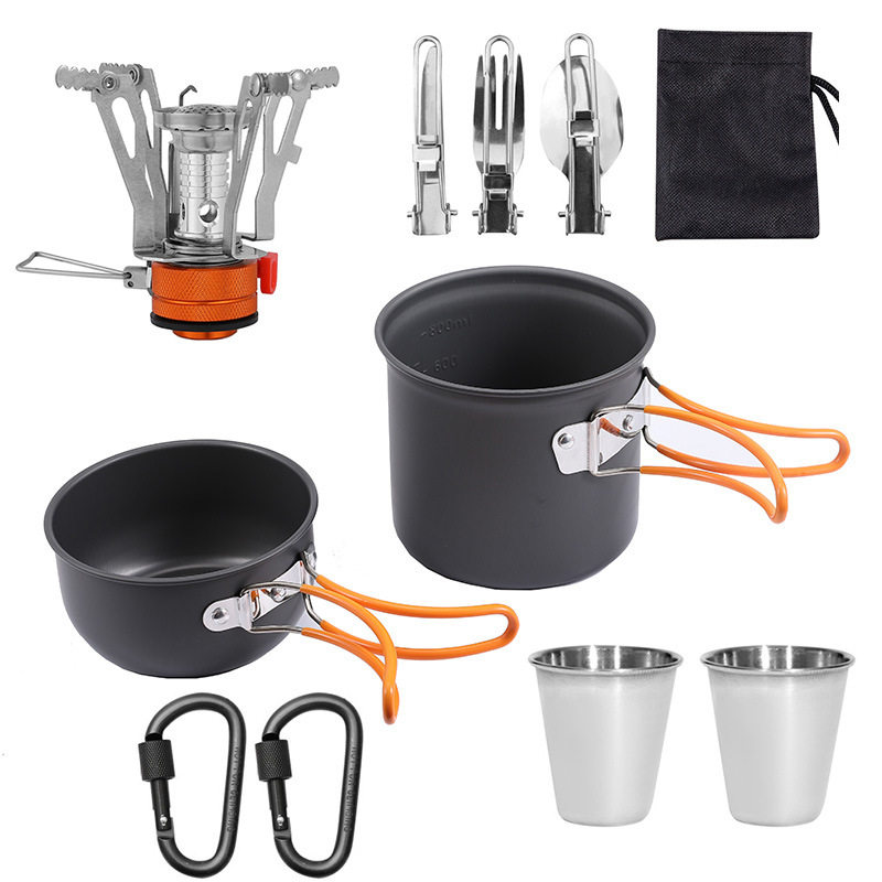 户外可折叠单人101套锅不粘锅便携露营野炊炉头套装超轻野营炊具