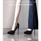 黑色性感百搭职业气质单鞋 不累脚防水台高跟鞋 女细跟尖头2024新款