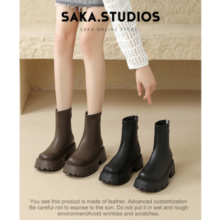 增高炸街弹力靴瘦瘦马丁靴英伦风 厚底真皮短靴女2024新款 saka