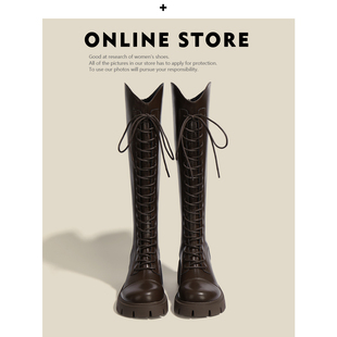 老师傅手工定制真皮长筒靴女V口显瘦粗跟厚底高筒长靴骑士靴靴子
