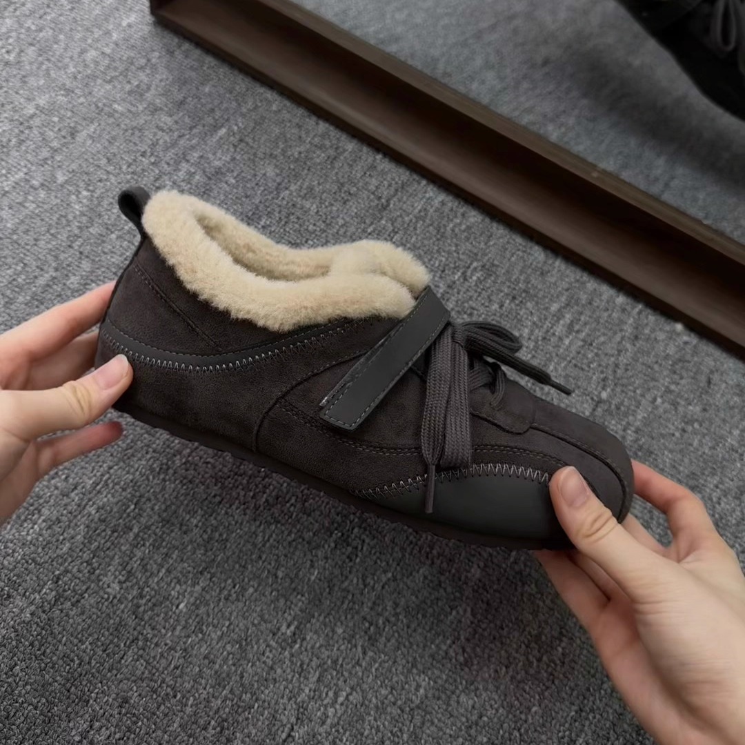 内增高加绒德训鞋女2025冬季新款魔术贴保暖加厚毛毛鞋女休闲棉鞋
