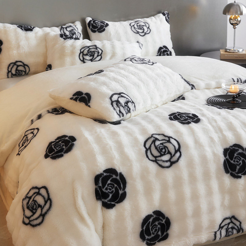 小香风A类牛奶绒床上四件套加厚兔兔绒双面毛绒被套床单公主床品4