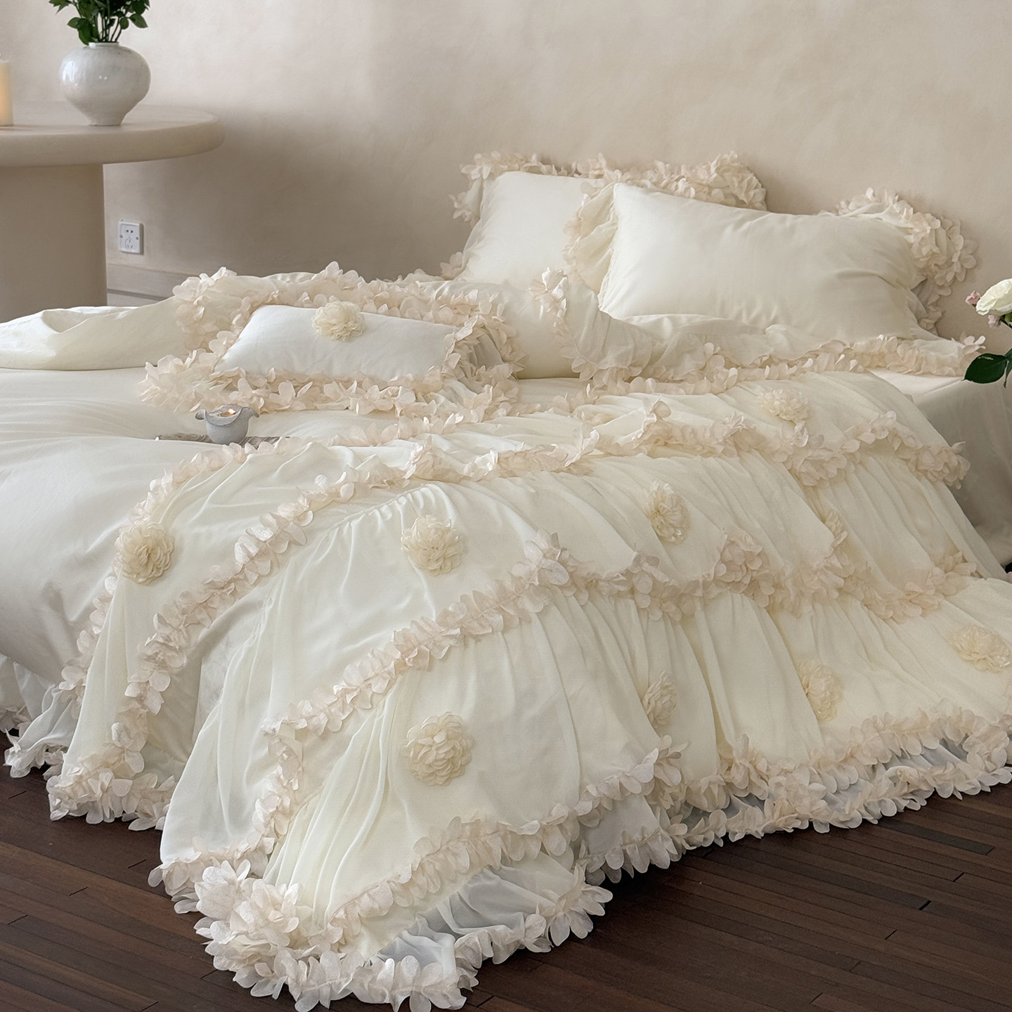 法式少女心立体花卉长绒棉四件套