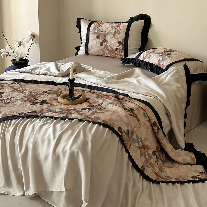 法式复古印花天丝夏凉被四件套凉感裸睡可水洗空调被高端冰丝薄被,床上用品,化纤被,淘宝优惠券,粉丝福利购,淘宝优惠卷