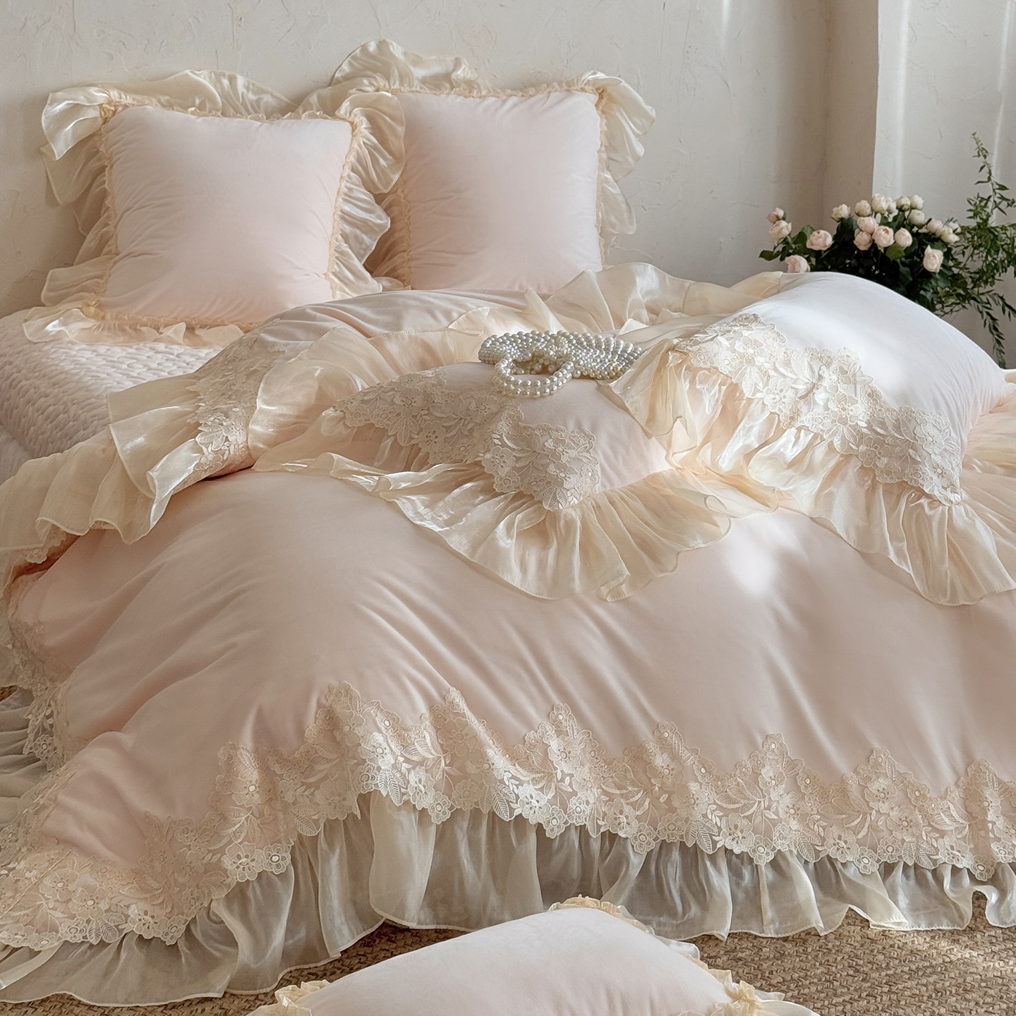 法式少女心粉色牛奶绒入冬四件套