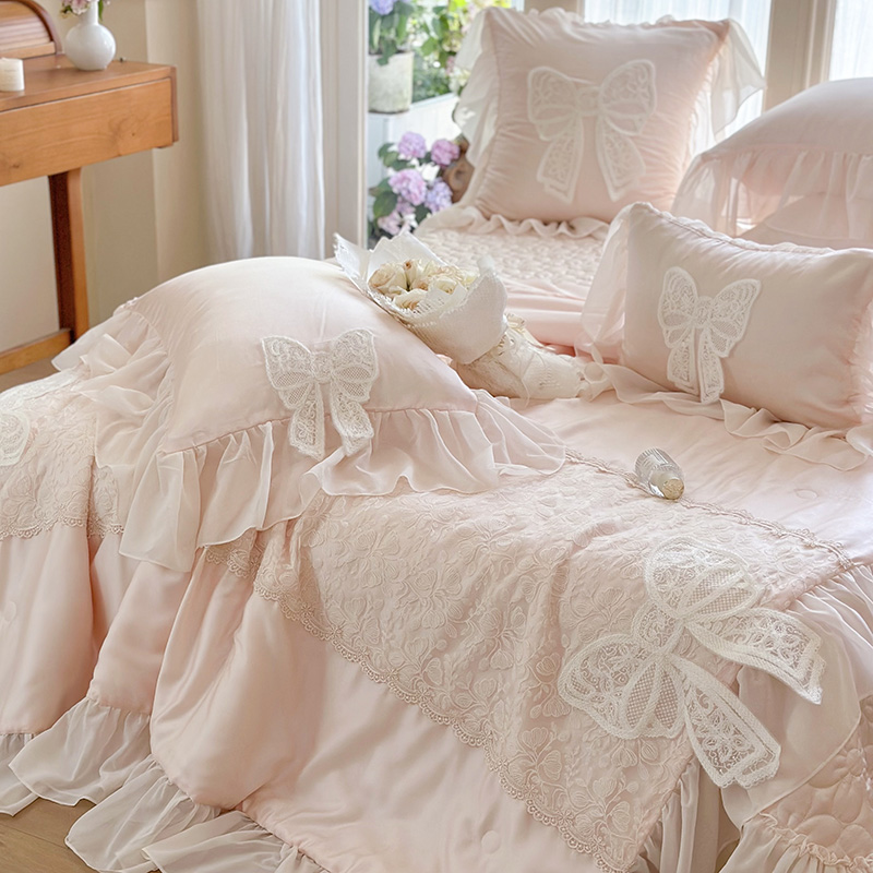 法式夏季床品天丝夏凉被四件套凉感空调被蕾丝裸睡被套薄被子床盖