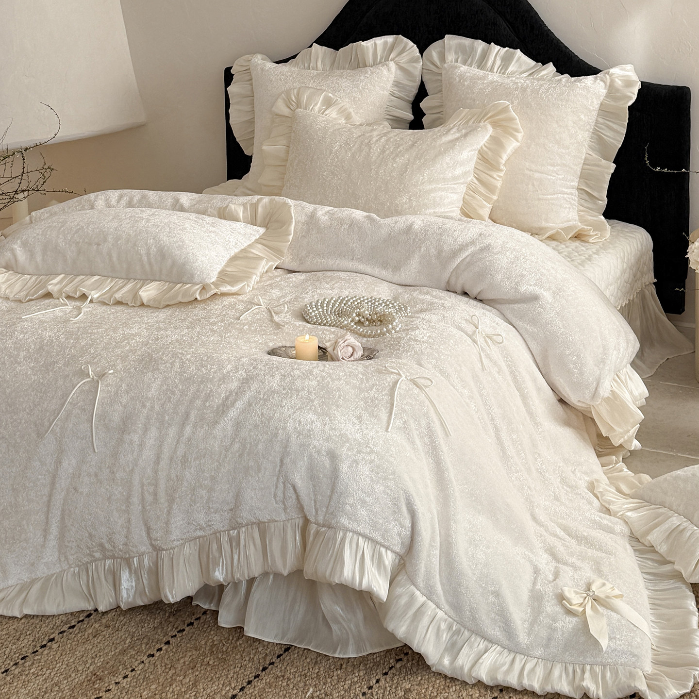 法式高端少女心牛奶绒床上四件套冬季加厚水貂珊瑚绒保暖被套床单,床上用品,床品套件/四件套/多件套,淘宝优惠券,粉丝福利购,淘宝优惠卷