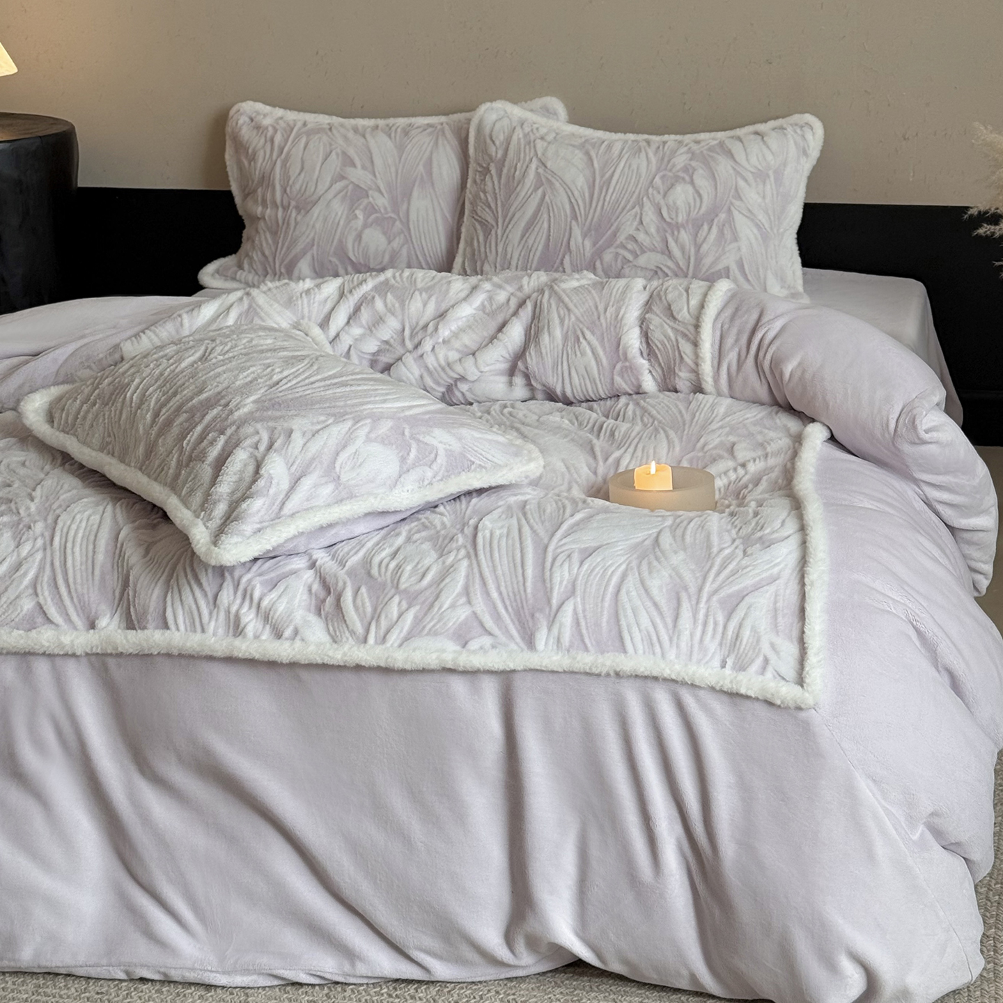 冬季立体雕花兔毛牛奶绒四件套