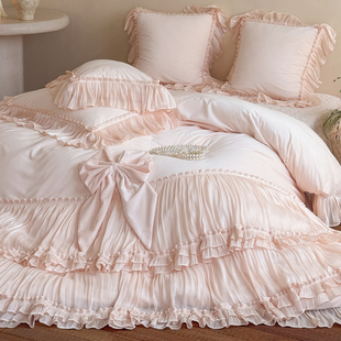 冬季 公主蝴蝶结被套全消光保暖床盖床品 加厚260G婴儿绒四件套法式