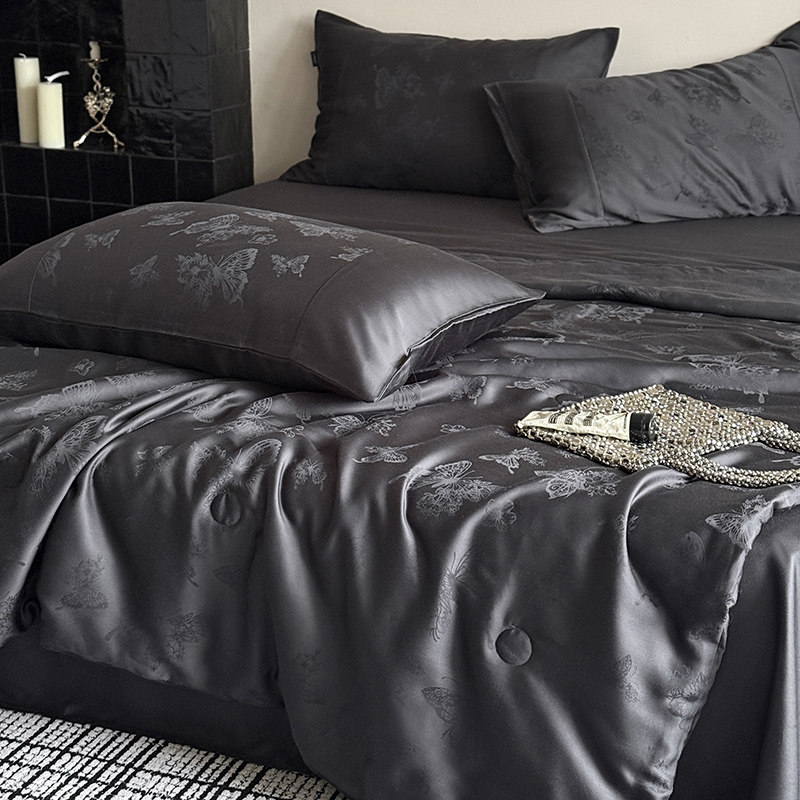 夏季双面天丝夏凉被四件套简约蝴蝶提花可水洗凉感丝滑空调被薄被