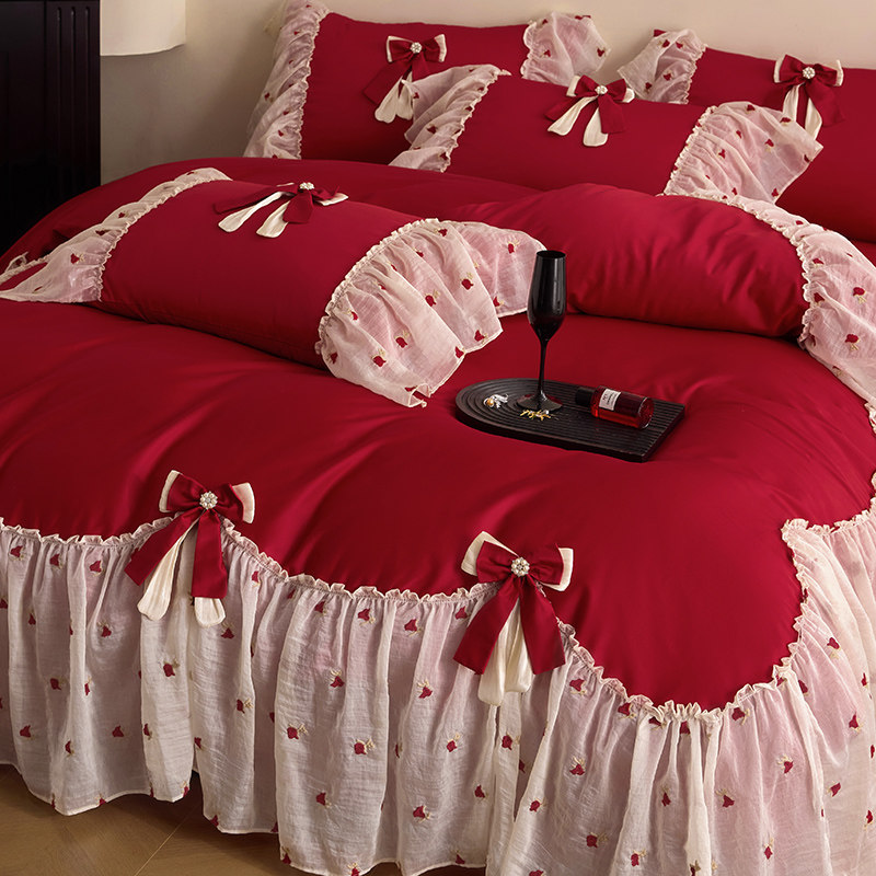 法式蝴蝶结全纯棉浪漫花边四件套