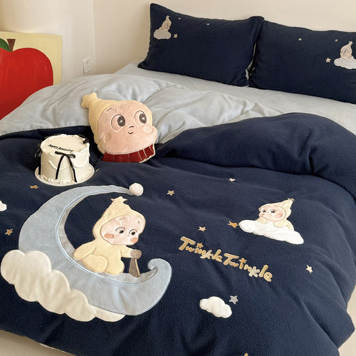 卡通可爱加厚牛奶绒入冬四件套