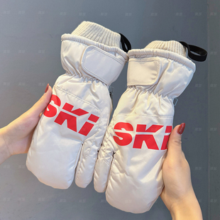 户外滑雪装 备三分指全掌触屏手套内五指骑车防风防泼水耐磨防丢绳