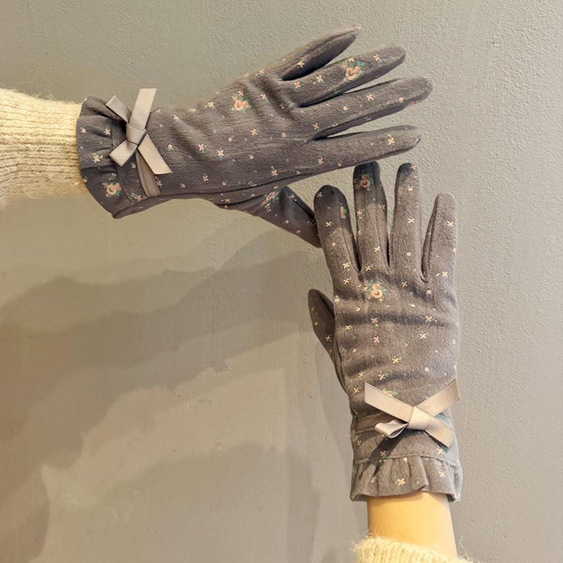 秋冬季保暖手套薄款女可爱学生韩版时尚分指五指防寒开车骑行触屏