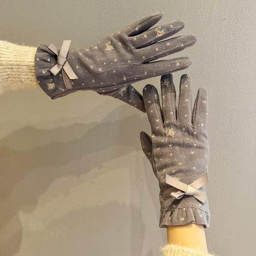 韩版碎花春秋手套五指薄款