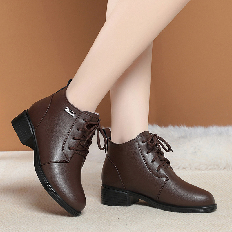 单靴女真皮短靴低跟软皮马丁靴2025秋冬软底靴子妈妈棉鞋皮鞋大码,女鞋,时装靴,淘宝优惠券,粉丝福利购,淘宝优惠卷