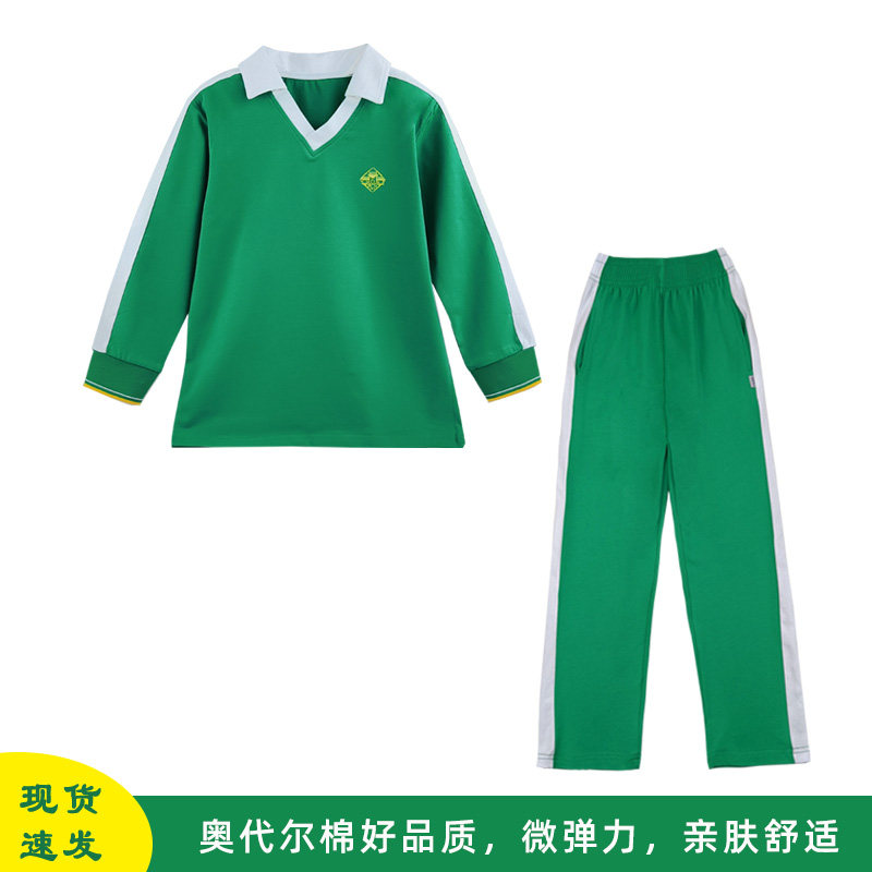 广州市执信中学校服学校夏季短袖短裤薄款长袖长裤运动套装绿色