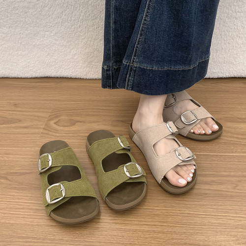 复古厚底勃肯一字拖女增高百搭