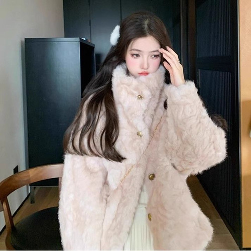 羊羔毛外套女立领宽松加厚毛毛大衣通勤高级感环保皮草