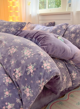 2025新款冬季印花加绒加厚保暖牛奶绒四件套床上用品套件