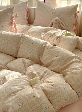 新款亲肤柔软床上用品纯棉可爱少女心蝴蝶结绑带款床品套件四件套