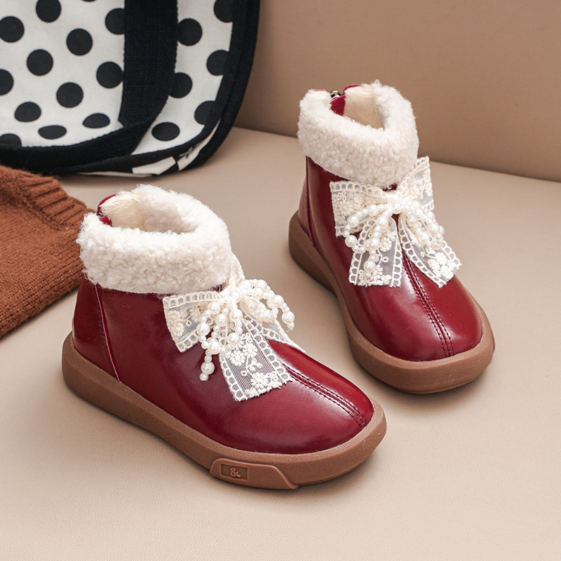 蝴蝶结真皮女童公主靴加绒保暖儿童短靴2025新款短筒加厚女童皮靴,童鞋/婴儿鞋/亲子鞋,皮靴,淘宝优惠券,粉丝福利购,淘宝优惠卷