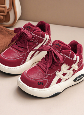 冬加绒高帮儿童运动鞋2025新款轻便男女童休闲鞋学生红色棉鞋保暖