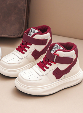 加绒高帮儿童运动鞋2025冬新款中大童学生休闲棉鞋轻便跑步鞋真皮