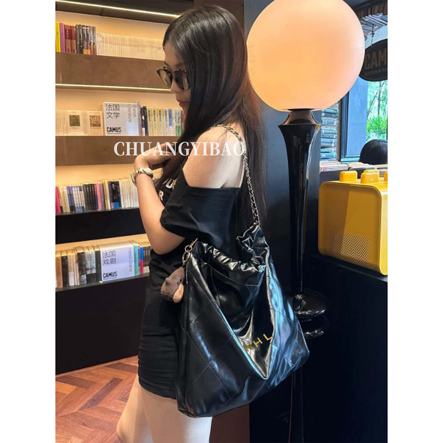 黑色垃圾袋托特包女轻奢小众高级感大容量通勤小香菱格链条单肩包