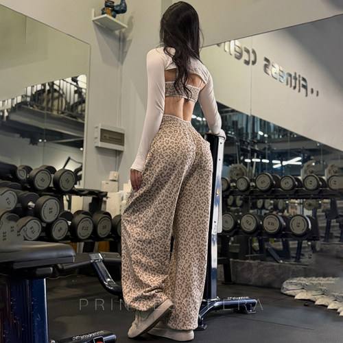 超jue豹纹卫裤百搭男女同款