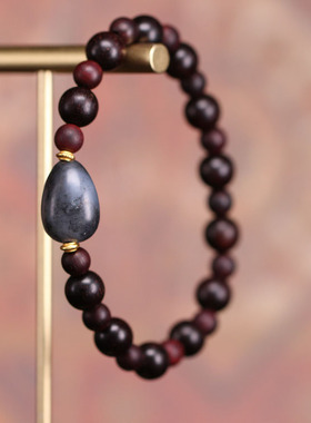 天然和田玉青花籽料随形意境黑白分明手链小叶紫檀银镀金隔珠